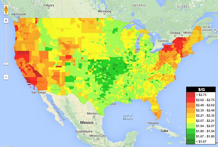 USA National Gas Price Heat Map