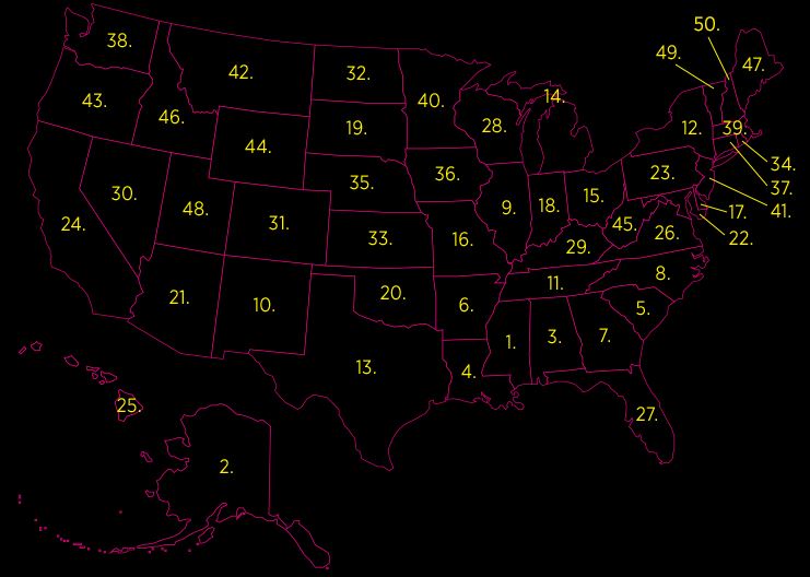 map of sluttiest states in America
