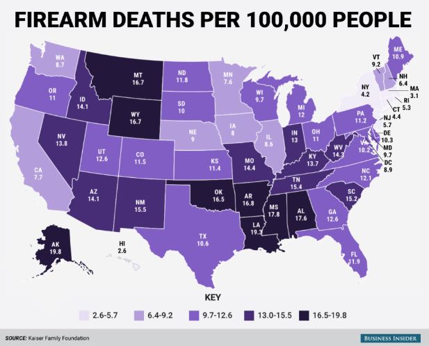 map firearm deaths