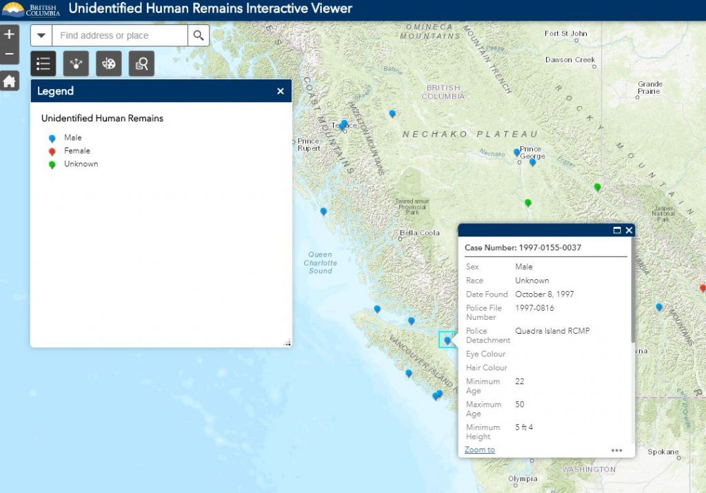 B.C Government Launches Interactive tool launched to help identify human remains