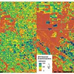 This pair of ET water-use maps shows crop water use in California’s San Joaquin Valley in 1990 (left) and 2014 (right).