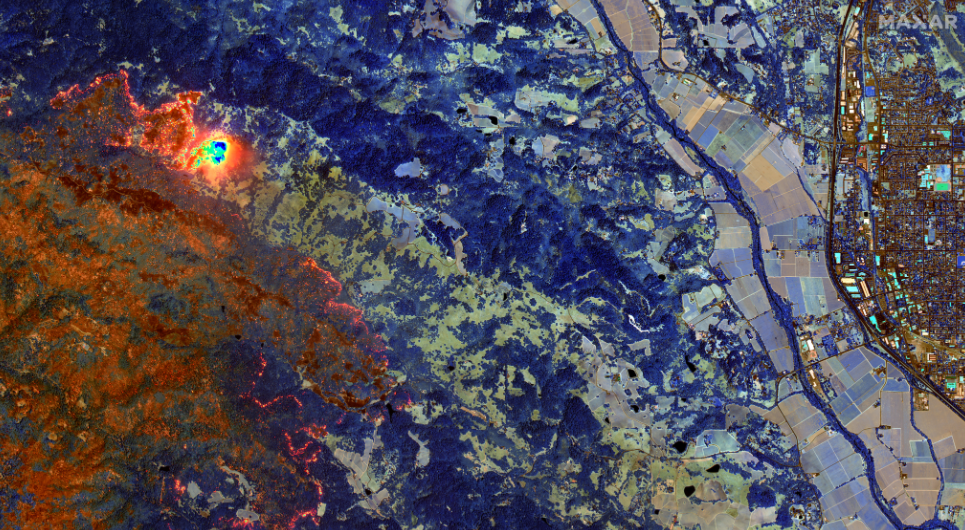 Lnu lightning complex wildfire_healdsburg california_20august2020_wv3 shortwave infrared image
