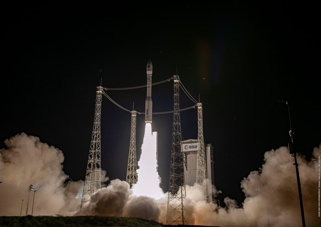 An Arianespace Vega rocket successfully carried two microsatellites built by Space Flight Laboratory into space from the Guiana Space Center in French Guiana, South America. (Credit: Arianespace)