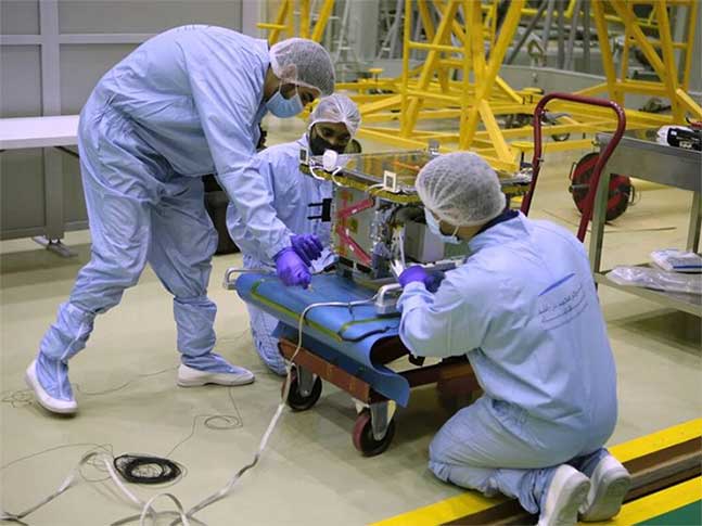 DMSat-1 being prepared for launch. (Courtesy GKLS and MBRSC)