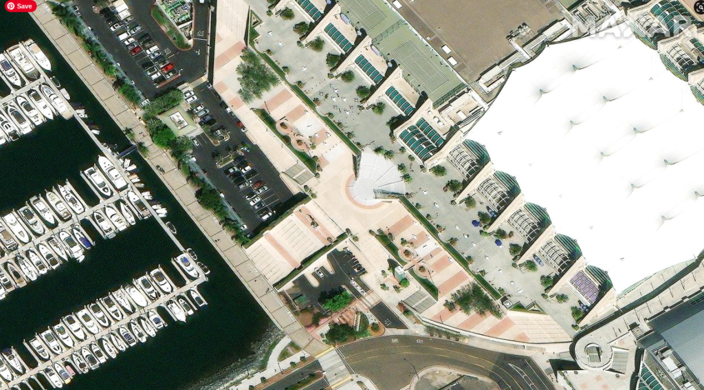 The San Diego Convention Center is shown in the above Maxar Vivid image. Satellite image © 2022 Maxar Technologies